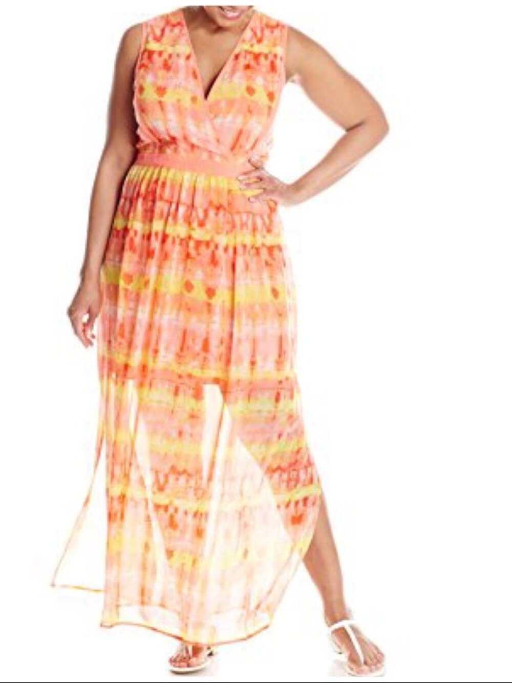 NEW CALVIN KLEIN Orange Yellow Tie Dye Racer Baxl Maxi Dress, Size 12